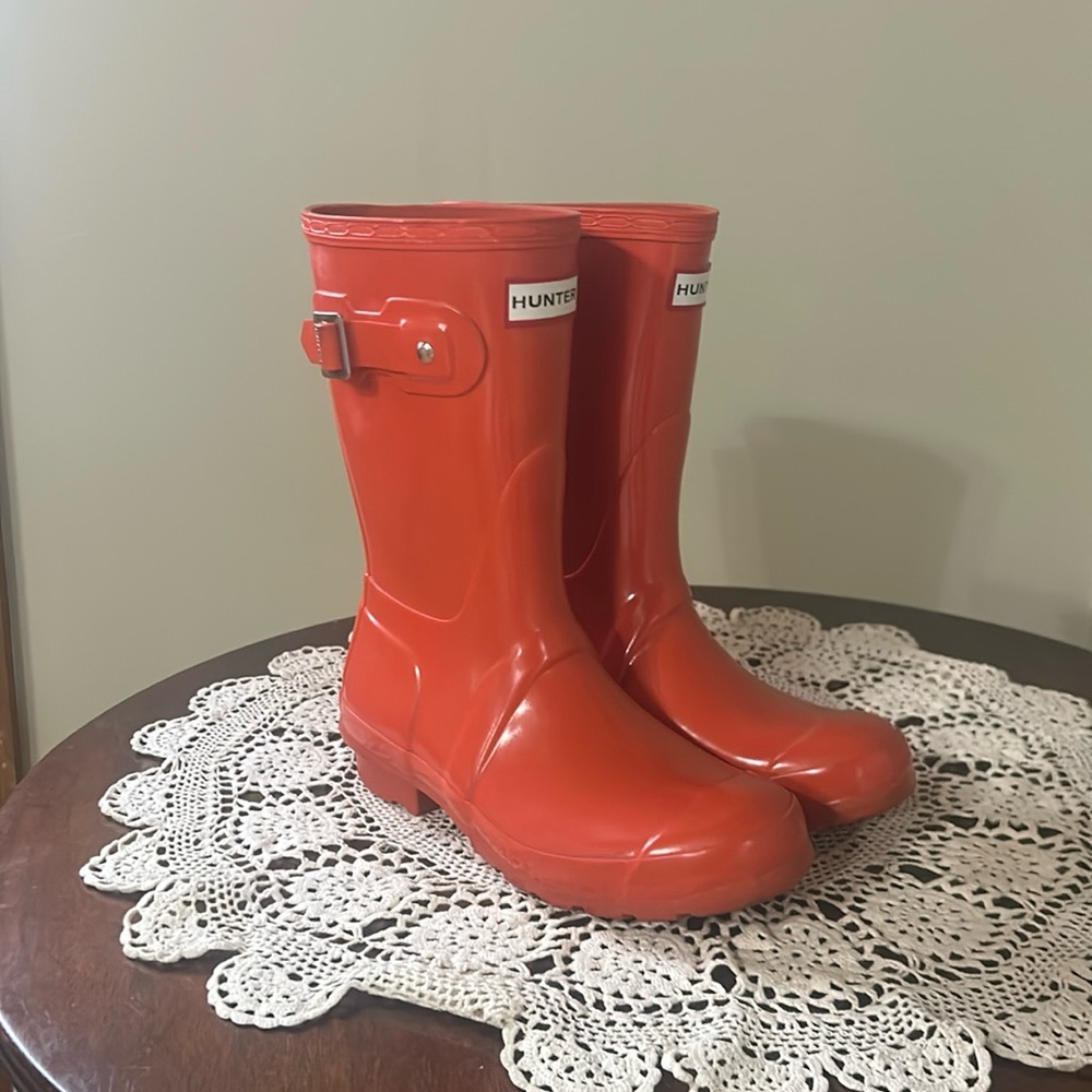 Hunter Original short gloss Orange Rain Boots size 6 - Picture 3 of 9